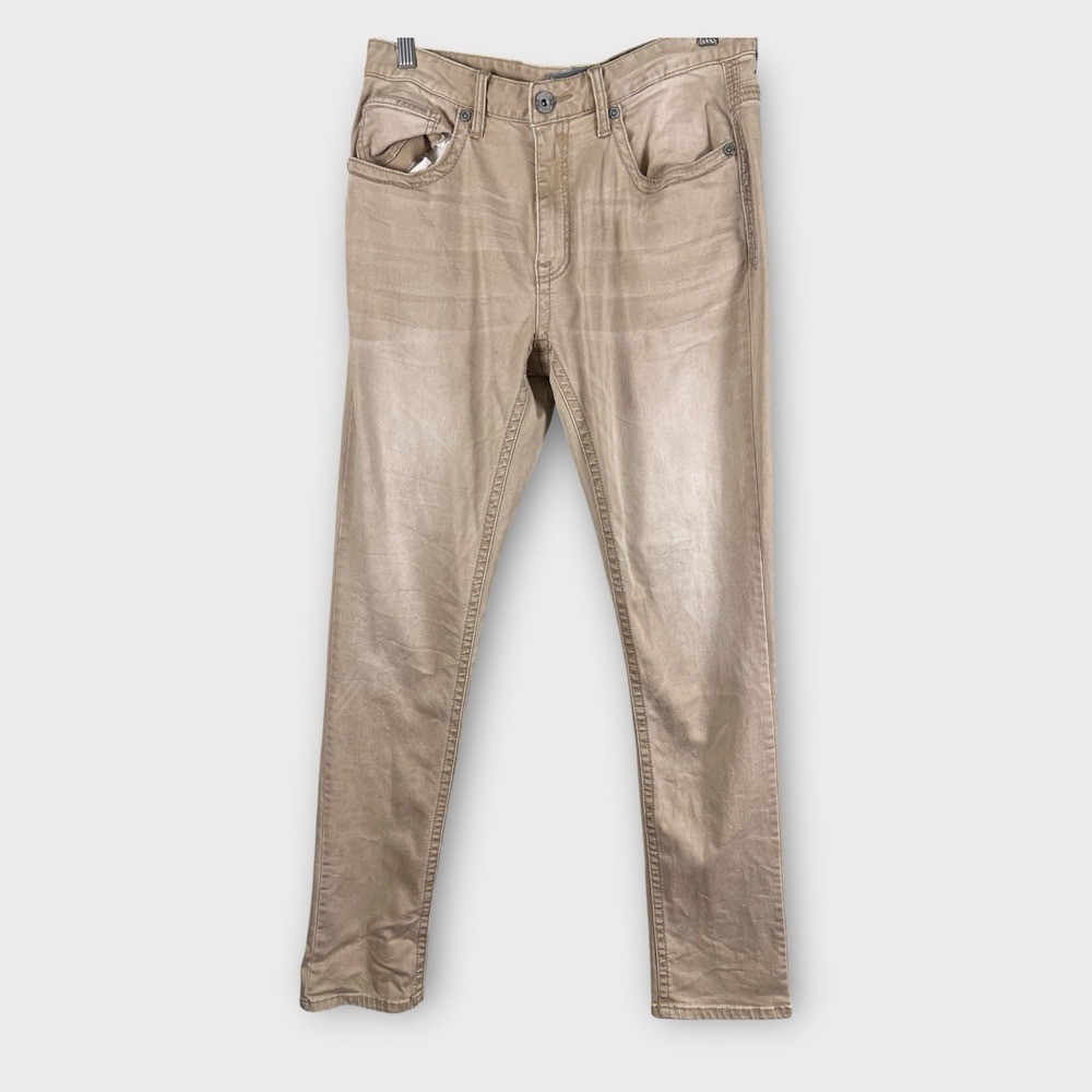 BKE Casuals Jake Skinny Mens Beige Denim Pants Size 32XL Slim Stretch Acid‎ Wash